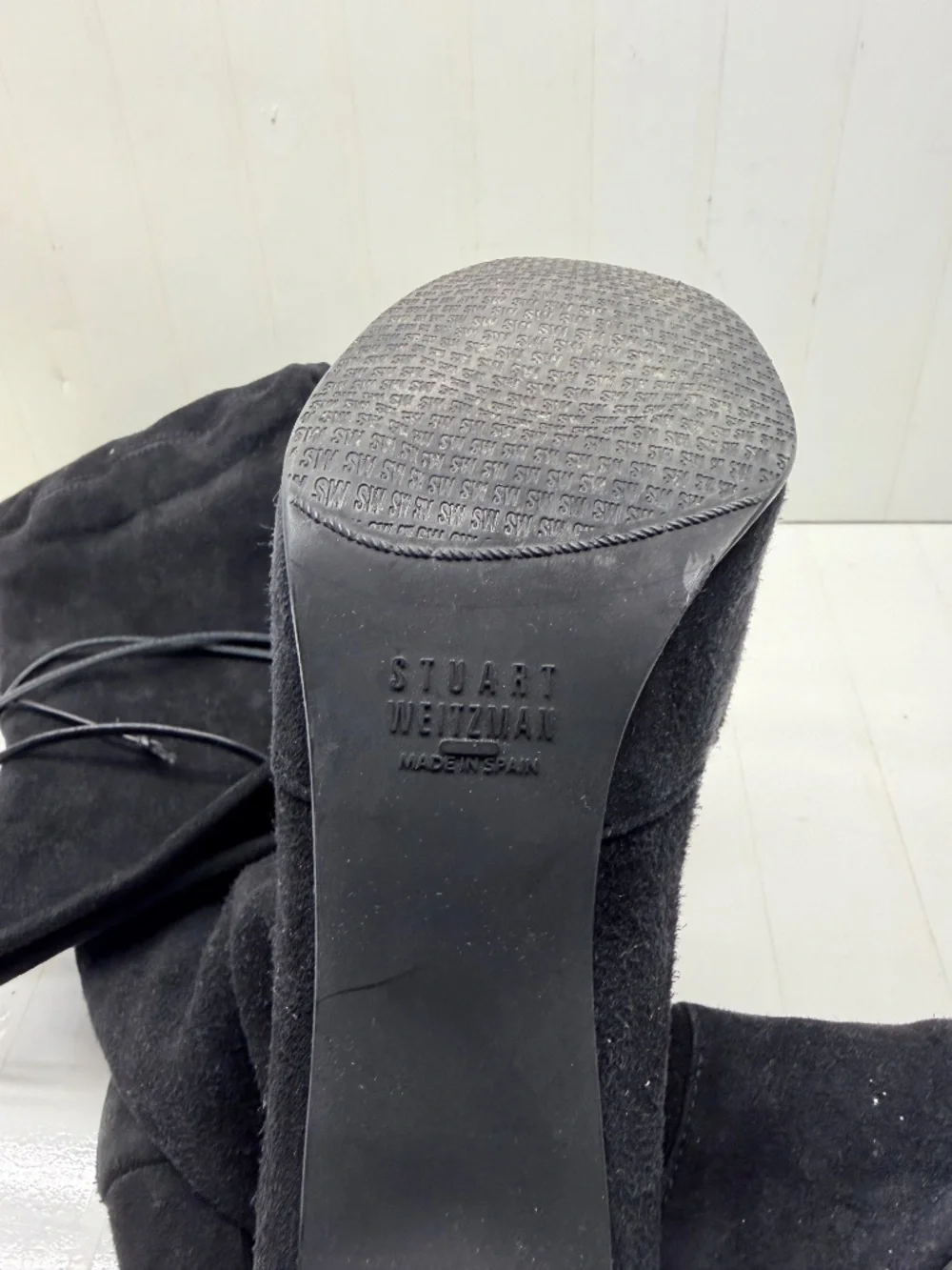 Stuart Weitzman Highland Over The Knee Suede Heel Boot Black size 7 M